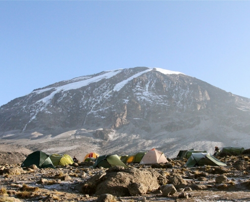Mount Kilimanjaro camp site with tents