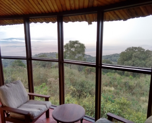 Ngorongoro Sopa Lodge Veranda with crater view
