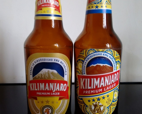 Kilimanjaro Premium Lager with old and new design, Tanzania beer