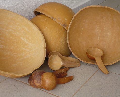 Bowls and spoons made from calabash fruit