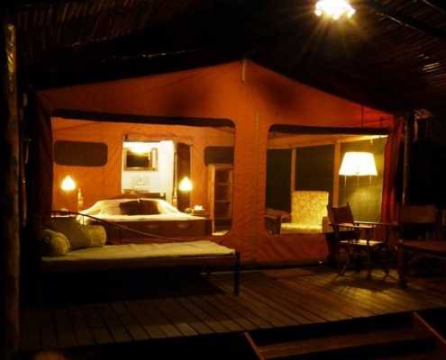 Kisima Ngeda Tented Camp tent by night