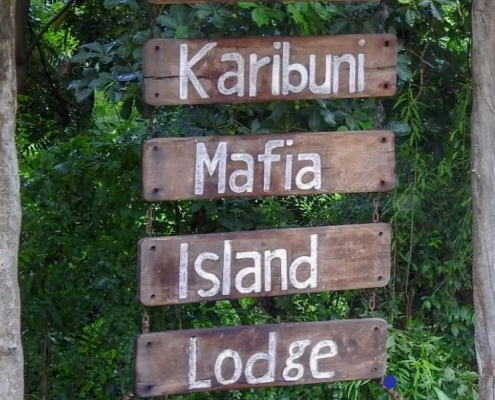 Mafia Island Lodge welcome sign